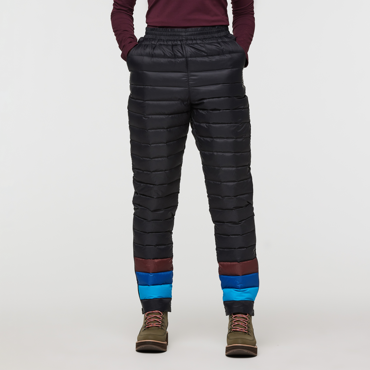 Fuego Down Pant - Women's, Black Stripes, Model London
